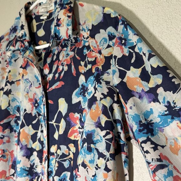 Coldwater Creek No Iron Top Womens Navy Beautiful Floral XL16 - Picture 9 of 14